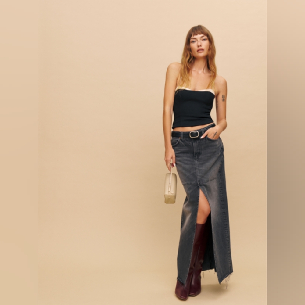 Reformation Tazz Maxi Denim Skirt In Liman Womens Size 25